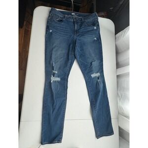 Old Navy Pop Icon Skinny Jeans Ripped Distressed Denim Blue Wash Size 12 Long